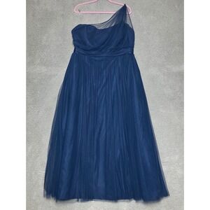 Alfred Angelo Gown Formal Dress Women 26W Ink Blue One Shoulder Tulle Bridesmaid